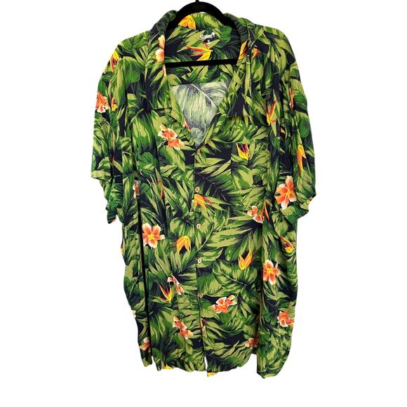 KS Island Men's Green Birds of Paradise Tropical Hawaiian Camp Shirt Size 5XL - Picture 2 of 4